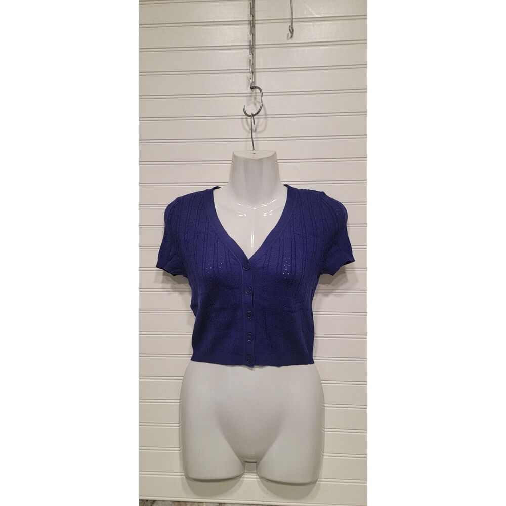 Intimately Free People Indigo Blue Button Up Knit Short Sleeve Top Size XS NWT